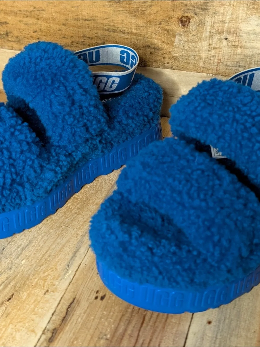 UGG Blue Fluff Slide Sandals